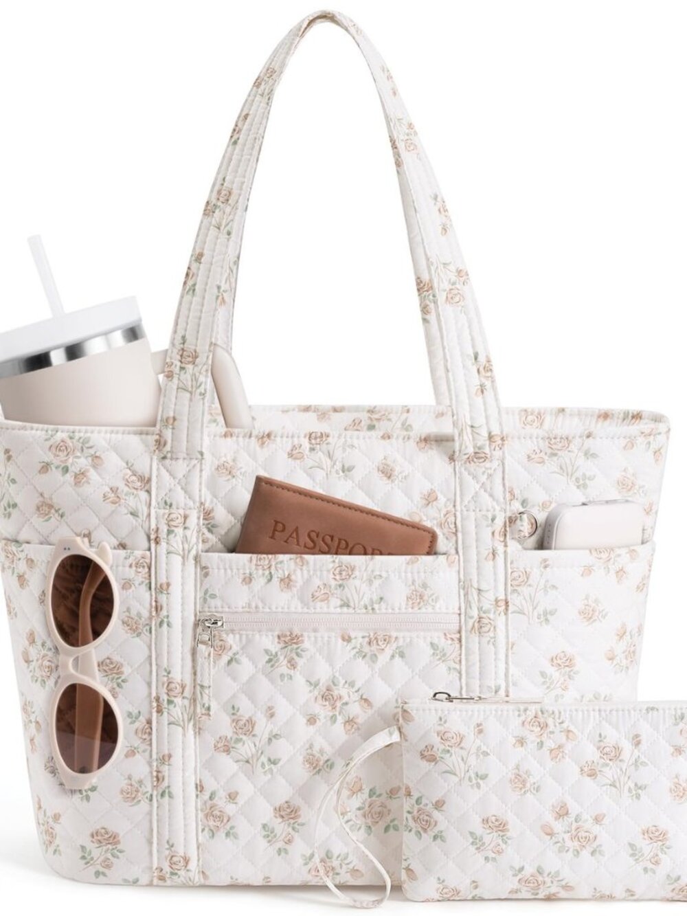 Quilted Tote Bag for Women Puffer Teacher Nurse Cotton Work Tote